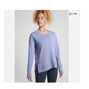 Athleta Coaster Luxe Sweatshirt Purple Crew Neck Thumbhole Pullover Small NWT